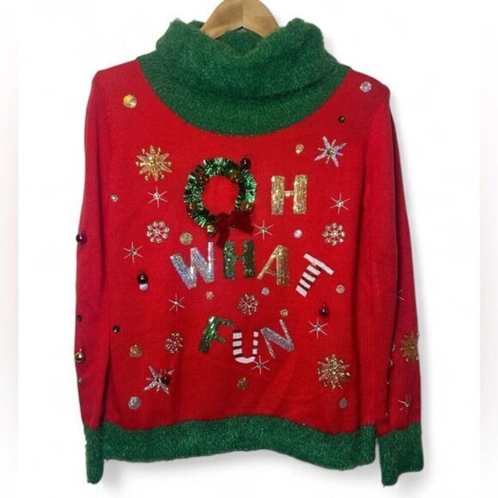 Ugly Christmas Sweater Oh What Fun Turtleneck Holiday Christmas Party Sweater M‎
